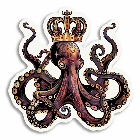 Sticker of a Octopus crowned majestic Expressive surreal Vinyl Decal Sticker for Car, Laptop, Tumbler and more # F015509