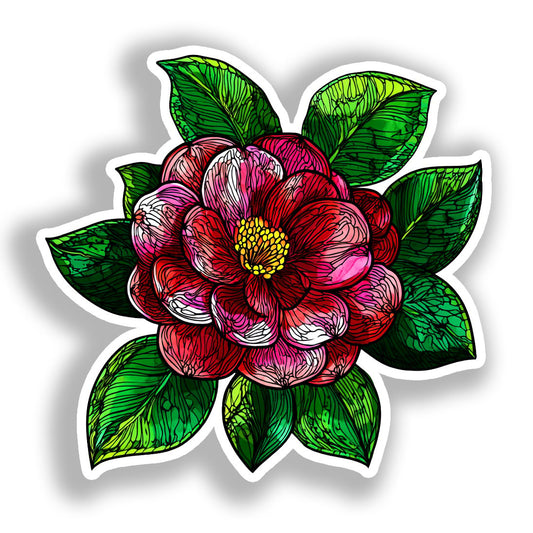 Camellia Flower Vinyl Decal Sticker for Car, Laptop, Tumbler and more # A018870-4" x 4"