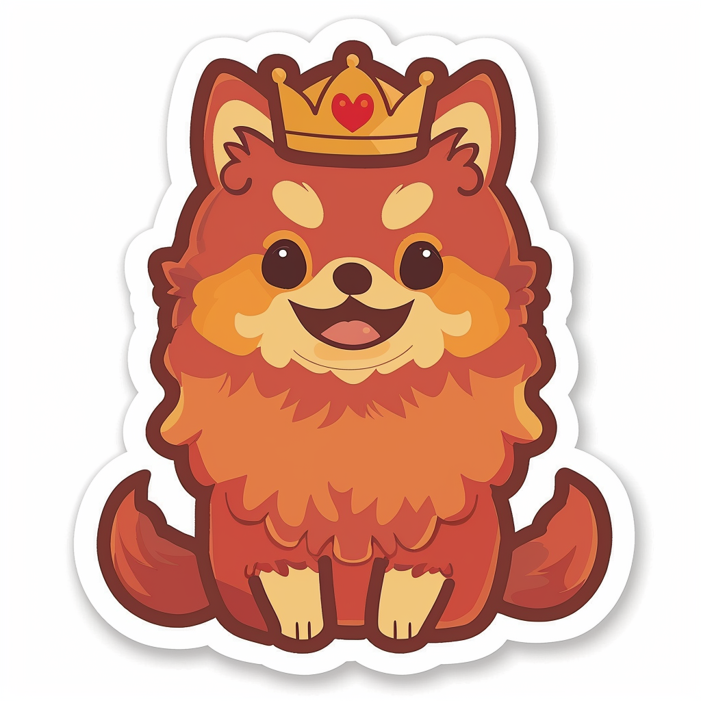 Sticker of a Pomeranian Dog crowned majestic Expressive surreal Vinyl Decal Sticker for Car, Laptop, Tumbler and more # F013911