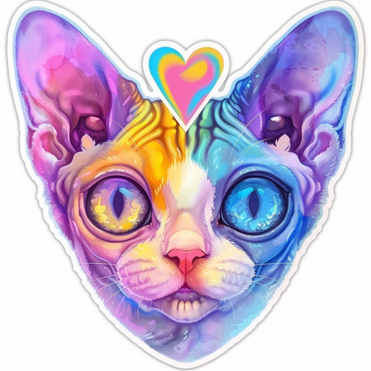 Adorable Cornish Rex Cat Expressive surreal Vinyl Decal Sticker for Car, Laptop, Tumbler and more # F021531-4" x 4"