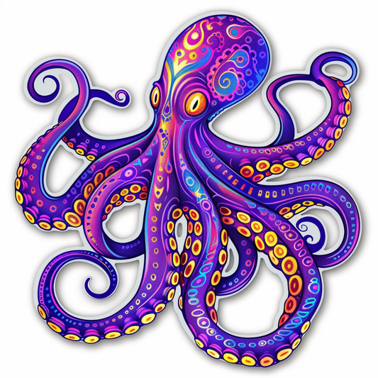 Octopus floral majestic Expressive surreal Vinyl Decal Sticker for Car, Laptop, Tumbler and more # F015541-4" x 4"