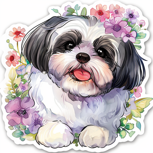 Adorable Shih Tzu Dog Expressive surreal Vinyl Decal Sticker for Car, Laptop, Tumbler and more # F018188