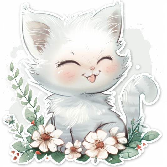 Adorable Turkish Angora Cat  Vinyl Decal Sticker for Car, Laptop, Tumbler and more # F020986-4" x 4"