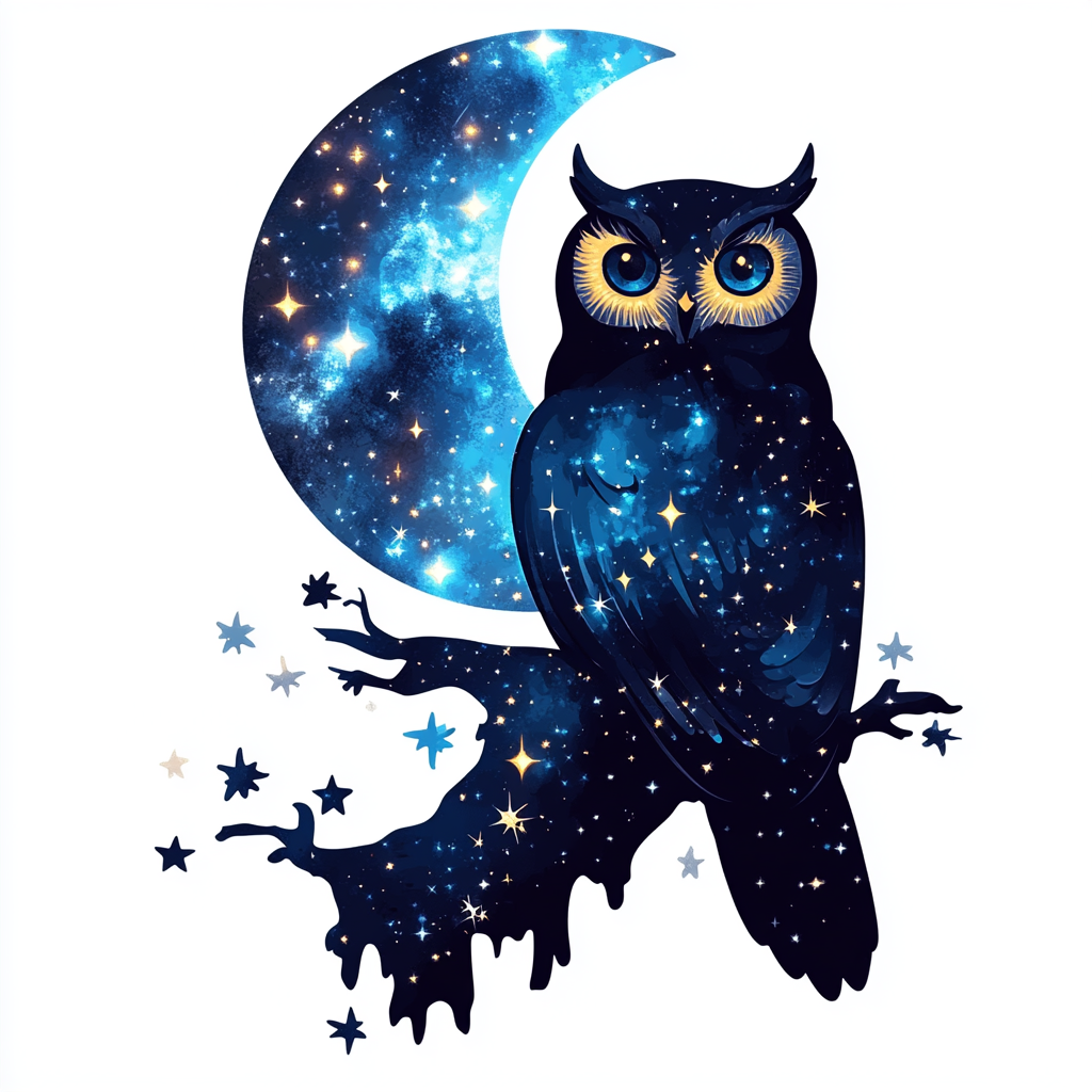 Owl Moon and Stars Vinyl Decal Sticker for Car, Laptop, Tumbler and more # F025743