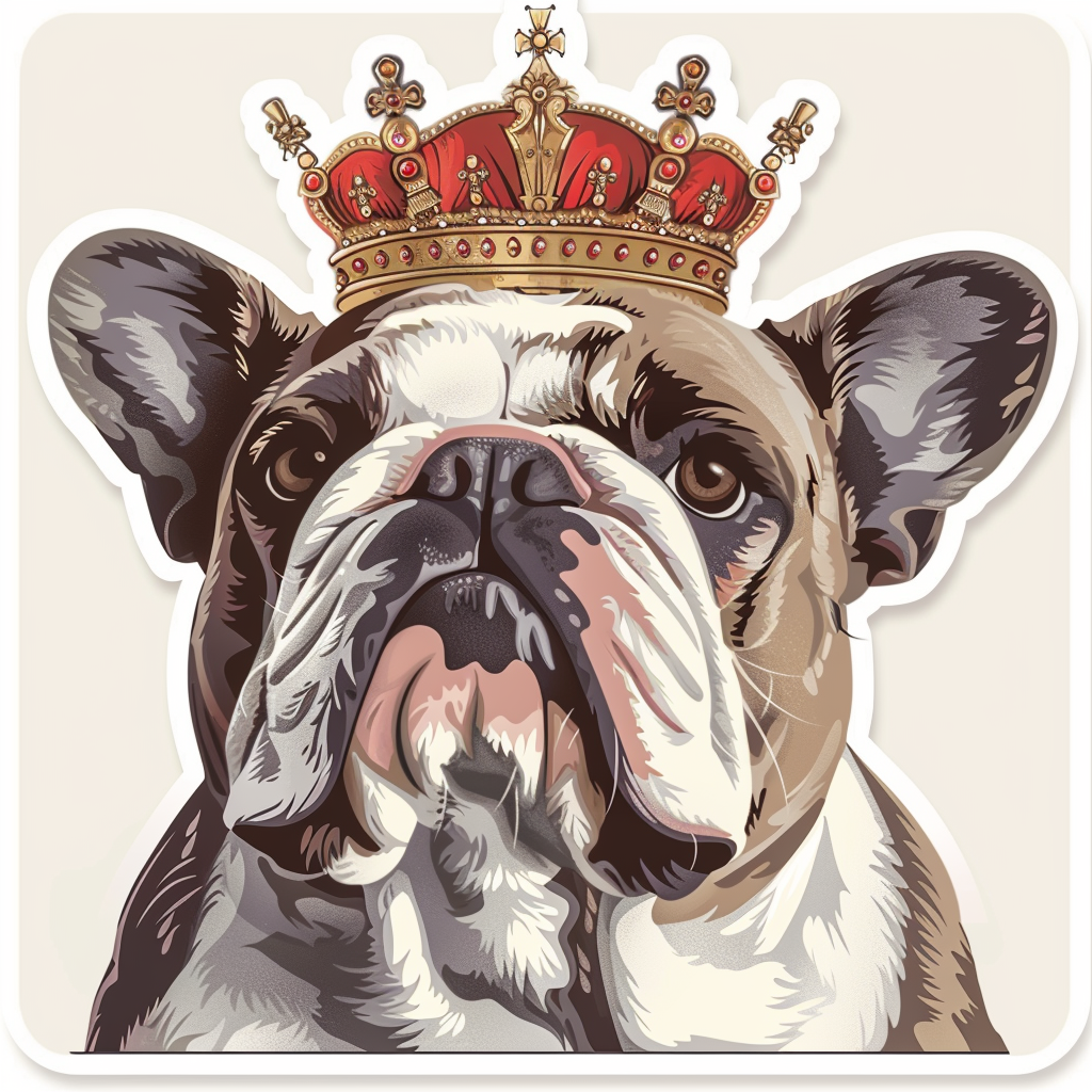 Sticker of a Bulldog Dog crowned majestic Expressive surreal Vinyl Decal Sticker for Car, Laptop, Tumbler and more # F017261