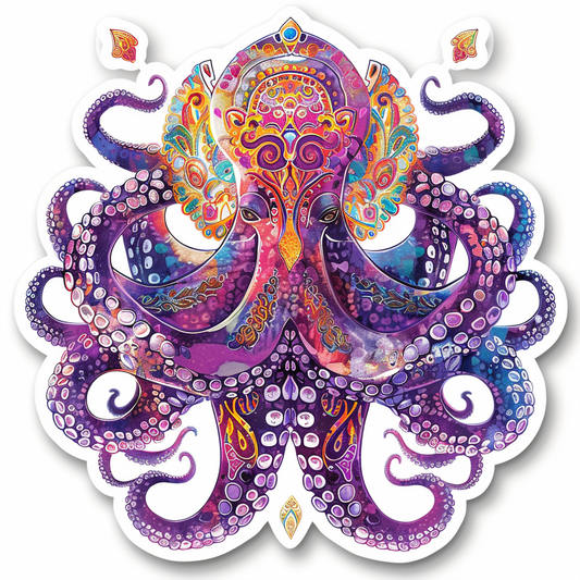 Octopus crowned majestic Expressive surreal Vinyl Decal Sticker for Car, Laptop, Tumbler and more # F015545-16" x 16"