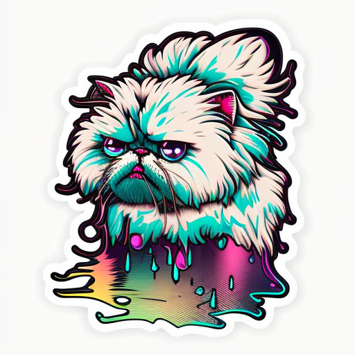 Persian cat with a thick fluffy white Expressive surreal Vinyl Decal Sticker for Car, Laptop, Tumbler and more # F016576