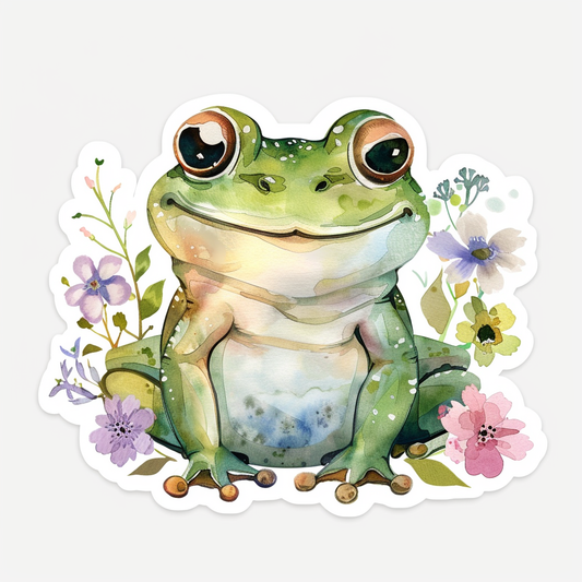 Sticker of an Adorable Frog with chubby cheeks Expressive surreal Vinyl Decal Sticker for Car, Laptop, Tumbler and more # F015889