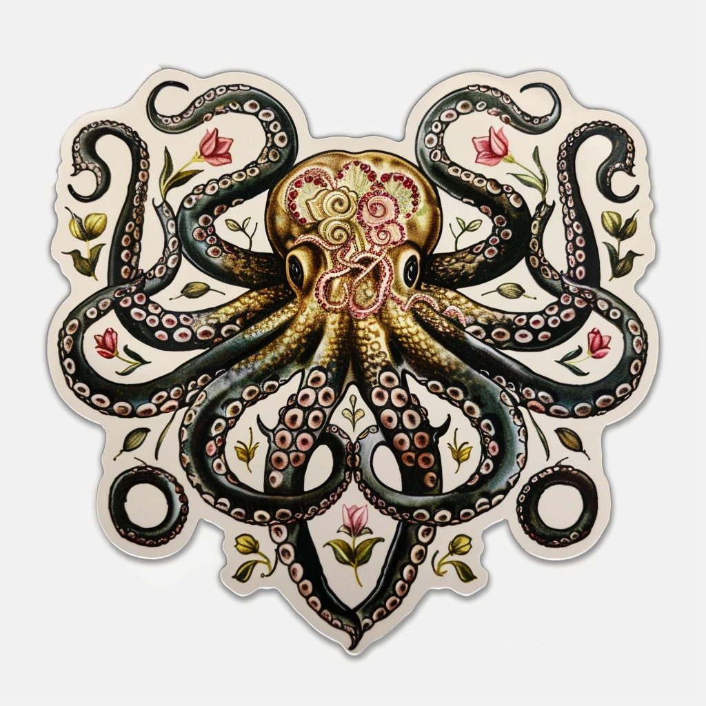 Sticker of a Octopus heartcore majestic Expressive surreal Vinyl Decal Sticker for Car, Laptop, Tumbler and more # F015767
