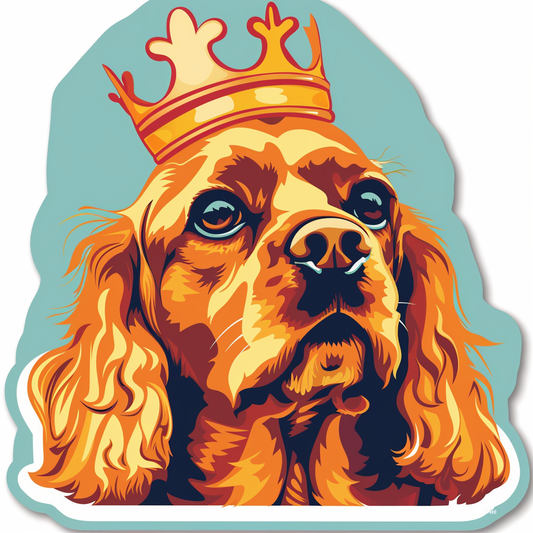Cocker Spaniel Dog crowned majestic Expressive surreal Vinyl Decal Sticker for Car, Laptop, Tumbler and more # F020264-4" x 4"