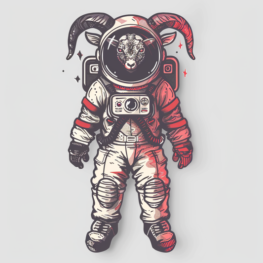 Goat majestic Astronaut Expressive surreal Vinyl Decal Sticker for Car, Laptop, Tumbler and more # F020489-4" x 4"