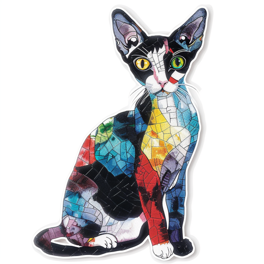 Adorable Cornish Rex Cat Expressive surreal Vinyl Decal Sticker for Car, Laptop, Tumbler and more # F021486-4" x 4"
