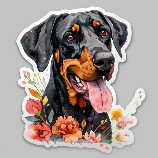 Adorable Doberman Pinscher Dog with Expressive surreal Vinyl Decal Sticker for Car, Laptop, Tumbler and more # F019680-4" x 4"