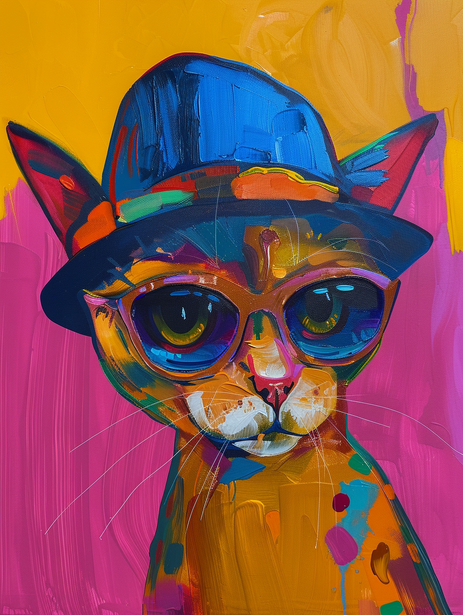 Colorful space Somali cat with a hat Expressive surreal Poster # F025272