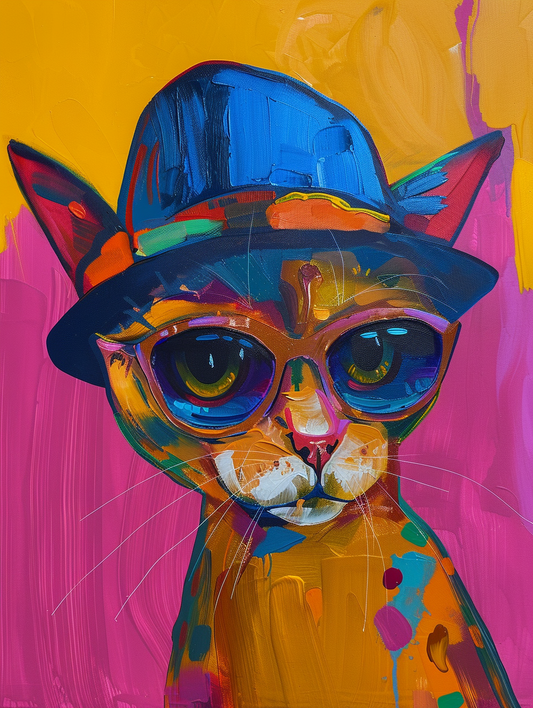Colorful space Somali cat with a hat Expressive surreal Poster # F025272