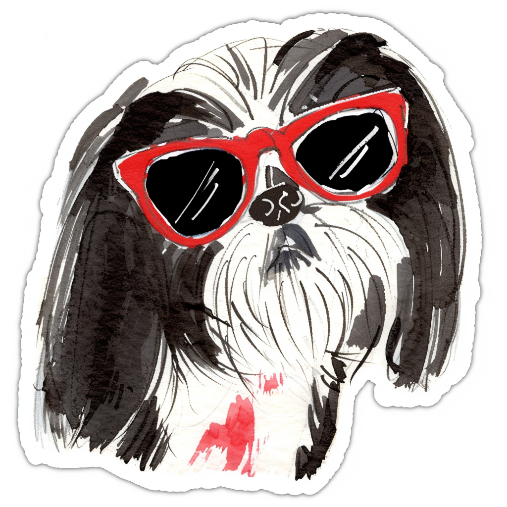 Shih Tzu Dog wearing sunglasses majestic Expressive surreal Vinyl Decal Sticker for Car, Laptop, Tumbler and more # F018728
