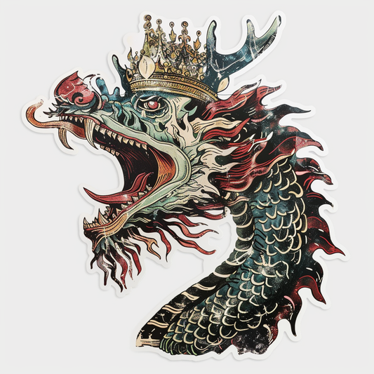 Dragon crowned majestic Expressive surreal Vinyl Decal Sticker for Car, Laptop, Tumbler and more # F019037-4" x 4"