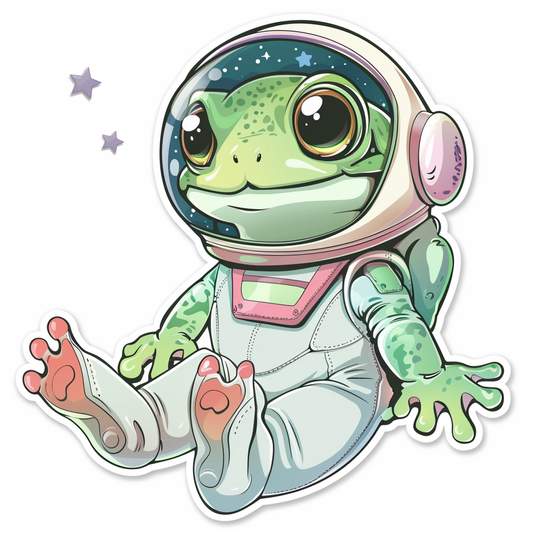 Sticker of a Cute and Adorable Frog full body wearing space suit Expressive surreal Vinyl Decal Sticker for Car, Laptop, Tumbler and more # F016624
