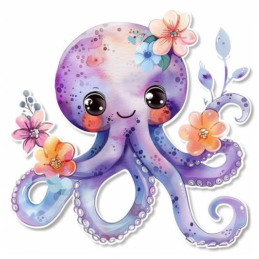 Adorable Octopus with chubby cheeks Expressive surreal Vinyl Decal Sticker for Car, Laptop, Tumbler and more # F015975