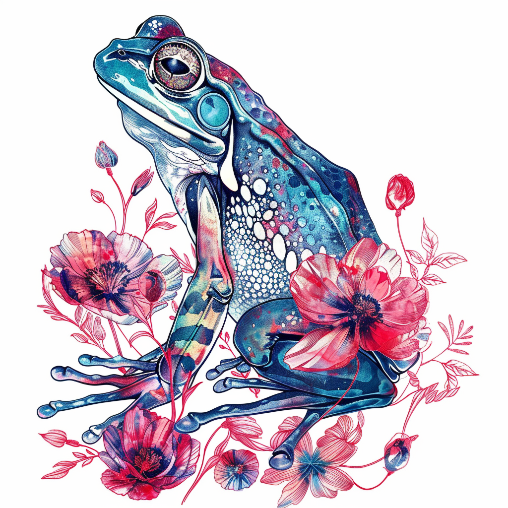 Sticker of a Frog floral majestic Expressive surreal Vinyl Decal Sticker for Car, Laptop, Tumbler and more # F016608