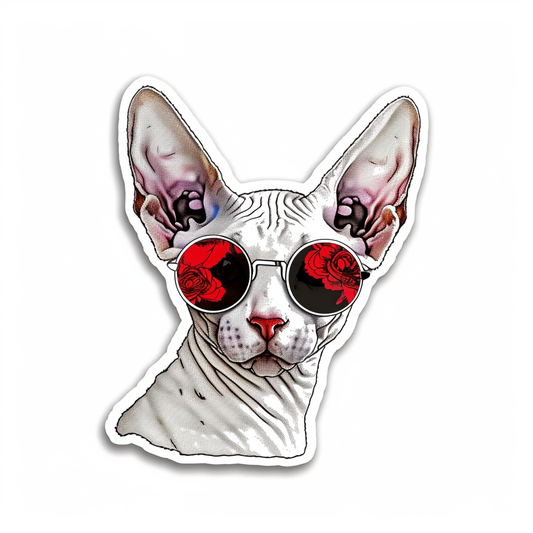 Cornish Rex Cat wearing sunglasses Expressive surreal Vinyl Decal Sticker for Car, Laptop, Tumbler and more # F020758-4" x 4"