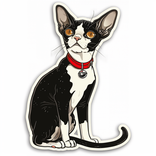 Adorable Cornish Rex Cat Expressive surreal Vinyl Decal Sticker for Car, Laptop, Tumbler and more # F021398-4" x 4"