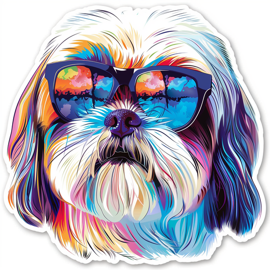Shih Tzu Dog wearing sunglasses majestic Expressive surreal Vinyl Decal Sticker for Car, Laptop, Tumbler and more # F018749