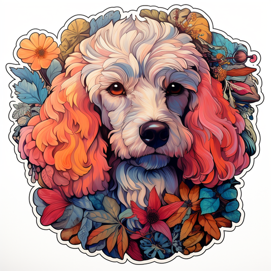 Poodle dog Detailed colorful painting floral Vinyl Decal Sticker for Car, Laptop, Tumbler and more # F012208