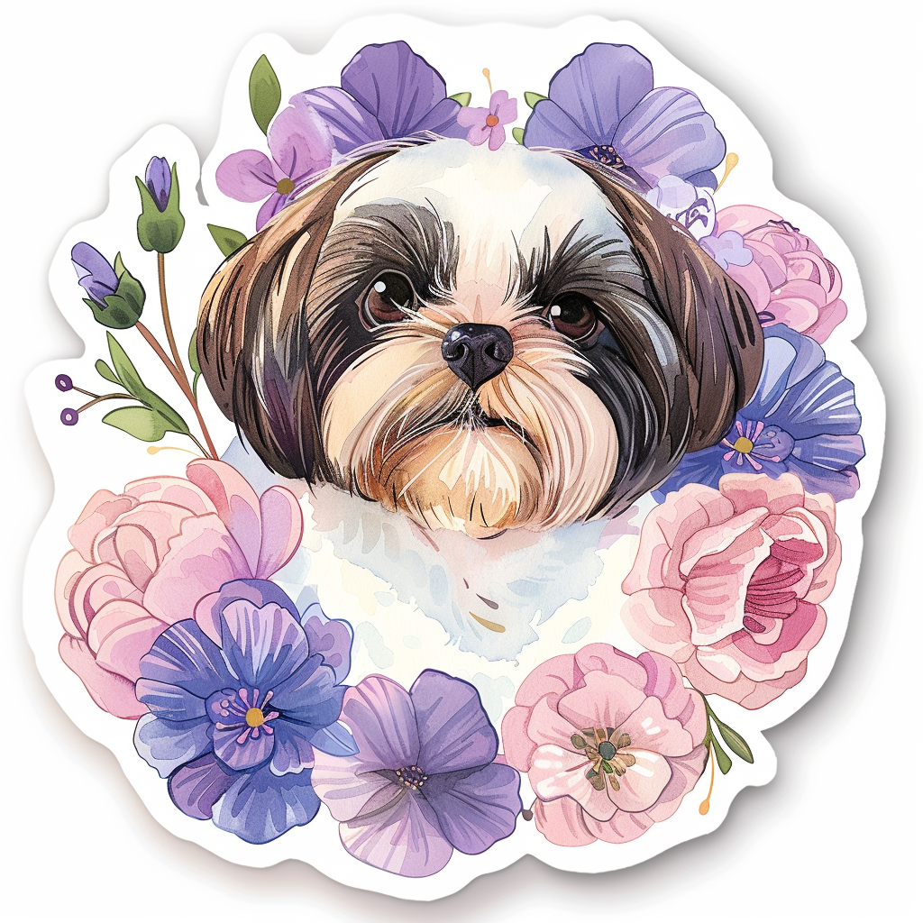 Adorable Shih Tzu Dog Expressive surreal Vinyl Decal Sticker for Car, Laptop, Tumbler and more # F018368