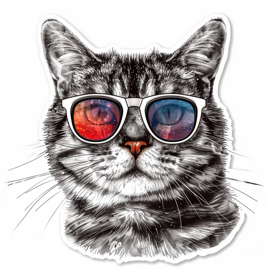 American Shorthair Cat wearing sunglasses Expressive surreal Vinyl Decal Sticker for Car, Laptop, Tumbler and more # F019915-4" x 4"