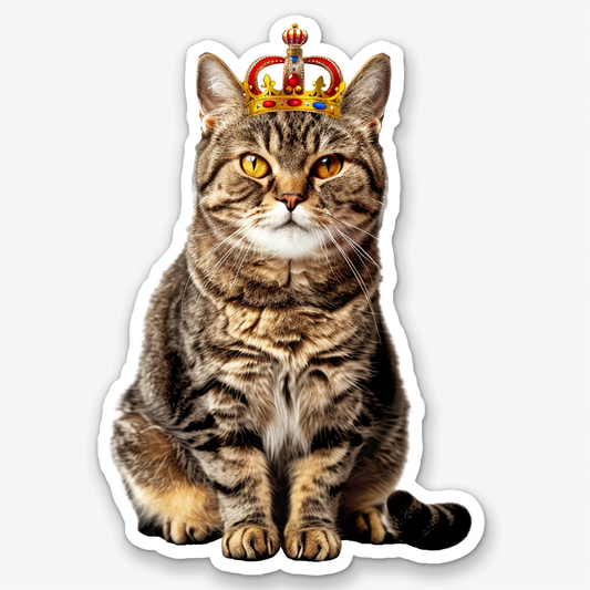 American Shorthair Cat crowned majestic Expressive surreal Vinyl Decal Sticker for Car, Laptop, Tumbler and more # F019831-4" x 4"