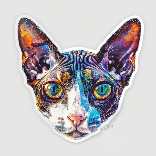 Adorable Cornish Rex Cat Expressive surreal Vinyl Decal Sticker for Car, Laptop, Tumbler and more # F021379-4" x 4"