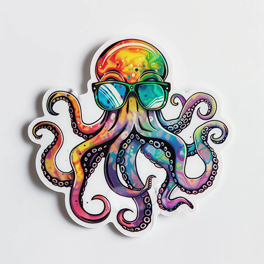 Sticker of a Octopus wearing sunglasses majestic Expressive surreal Vinyl Decal Sticker for Car, Laptop, Tumbler and more # F015393