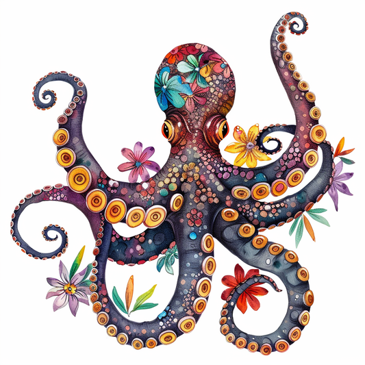 Octopus floral majestic Expressive surreal Vinyl Decal Sticker for Car, Laptop, Tumbler and more # F015562