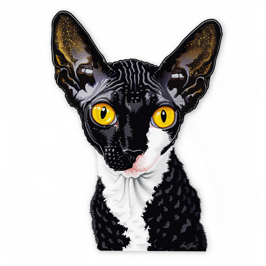 Adorable Cornish Rex Cat Expressive surreal Vinyl Decal Sticker for Car, Laptop, Tumbler and more # F021438-4" x 4"