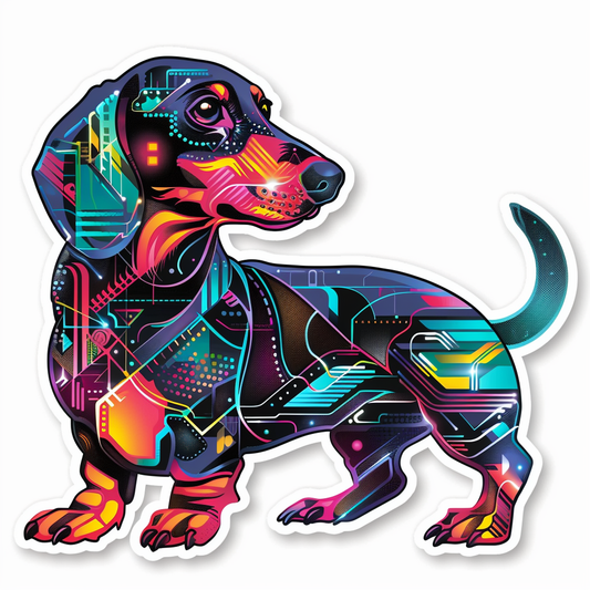 Dachshund Dog cyber punk Vinyl Decal Sticker for Car, Laptop, Tumbler and more # F012909