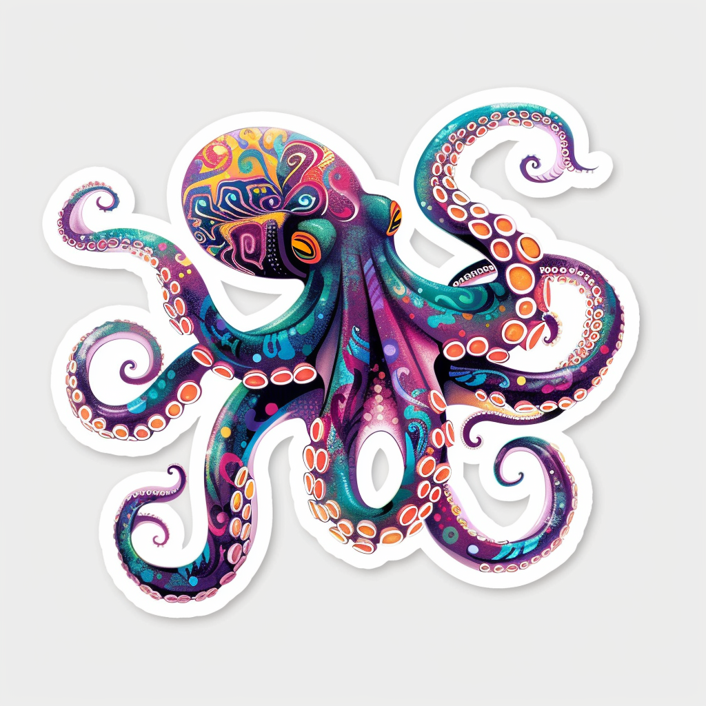 Sticker of a Octopus heartcore majestic Expressive surreal Vinyl Decal Sticker for Car, Laptop, Tumbler and more # F015459