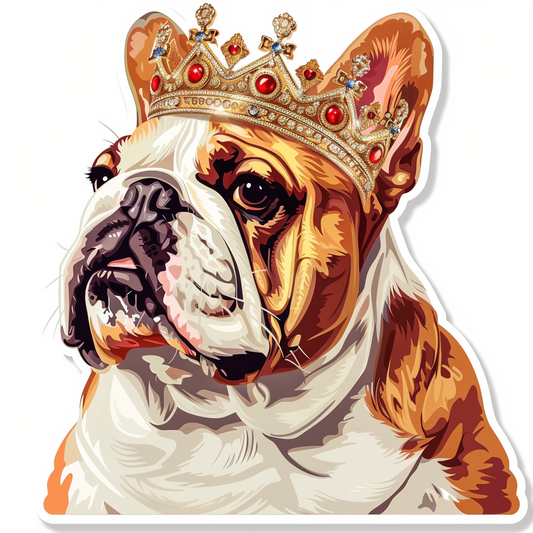 Sticker of a Bulldog Dog crowned majestic Expressive surreal Vinyl Decal Sticker for Car, Laptop, Tumbler and more # F017268