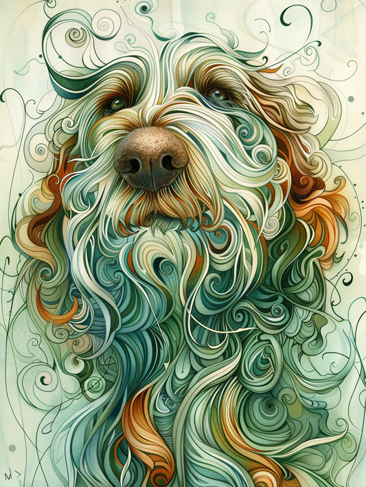 Poster of Goldendoodle dog Expressive surreal Poster # F024265