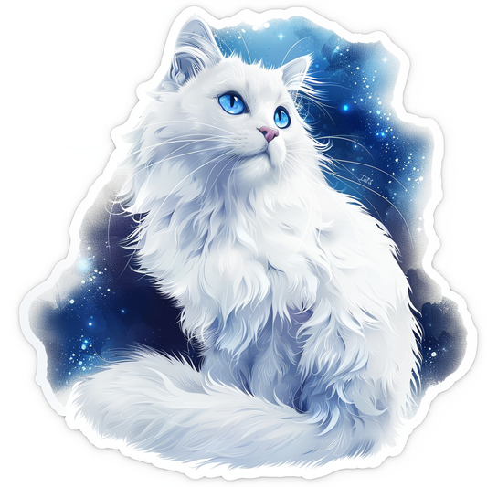 Adorable Turkish Angora Cat  Vinyl Decal Sticker for Car, Laptop, Tumbler and more # F020881-4" x 4"
