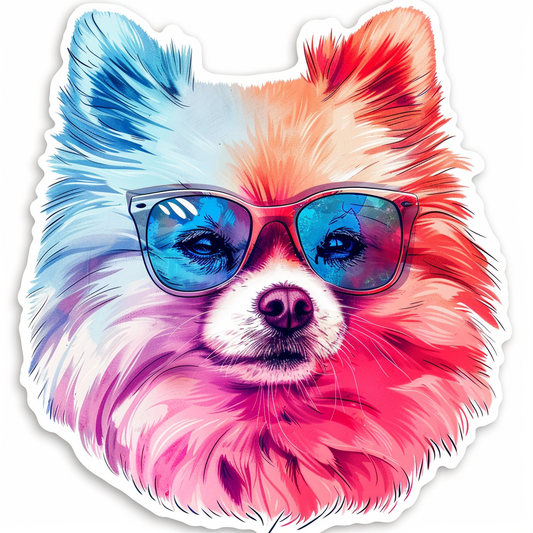 Sticker of a Pomeranian Dog wearing sunglasses majestic Expressive surreal Vinyl Decal Sticker for Car, Laptop, Tumbler and more # F013735