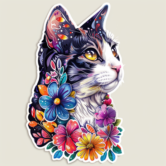 American Shorthair Cat floral majestic Expressive surreal Vinyl Decal Sticker for Car, Laptop, Tumbler and more # F018552
