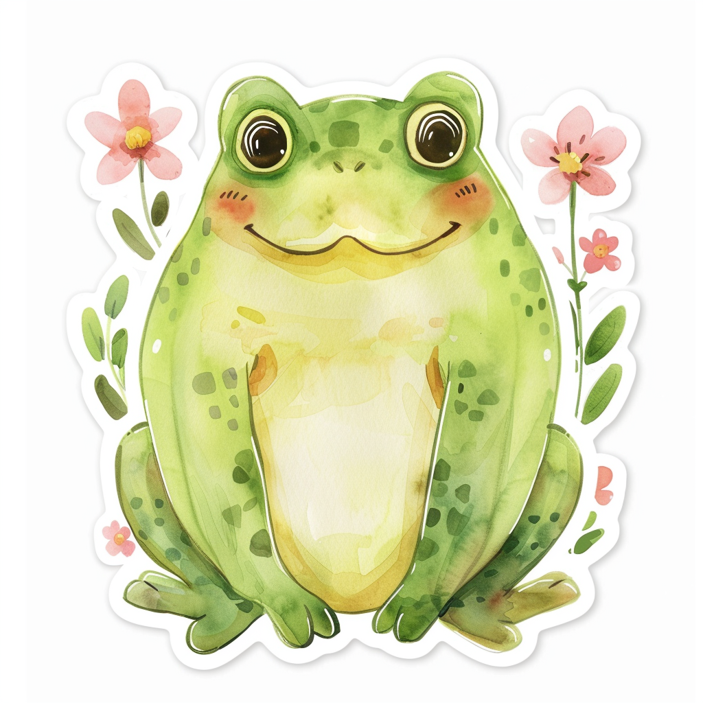 Sticker of an Adorable Frog with chubby cheeks Expressive surreal Vinyl Decal Sticker for Car, Laptop, Tumbler and more # F015890