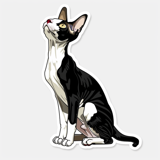 Adorable Cornish Rex Cat Expressive surreal Vinyl Decal Sticker for Car, Laptop, Tumbler and more # F021570-4" x 4"