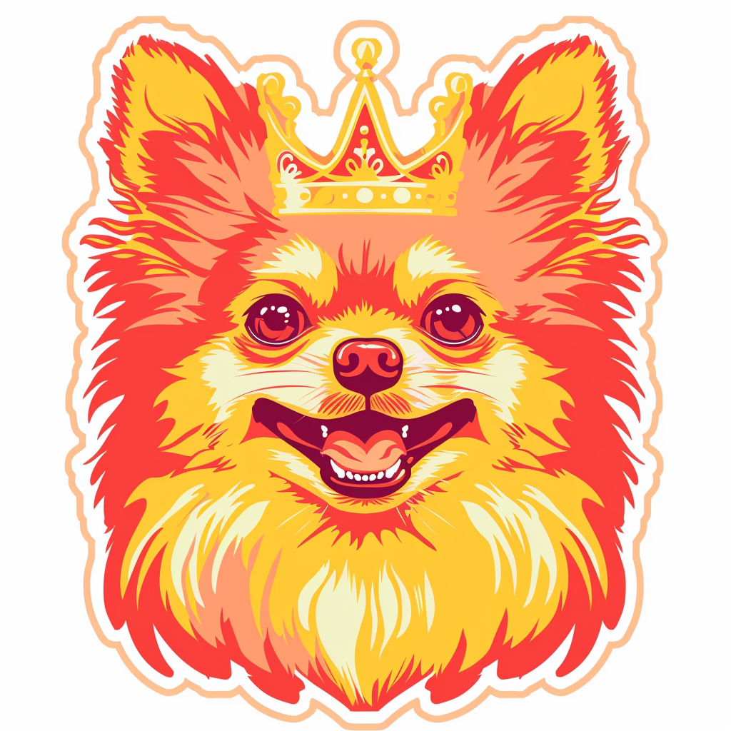 Sticker of a Pomeranian Dog crowned majestic Expressive surreal Vinyl Decal Sticker for Car, Laptop, Tumbler and more # F013941