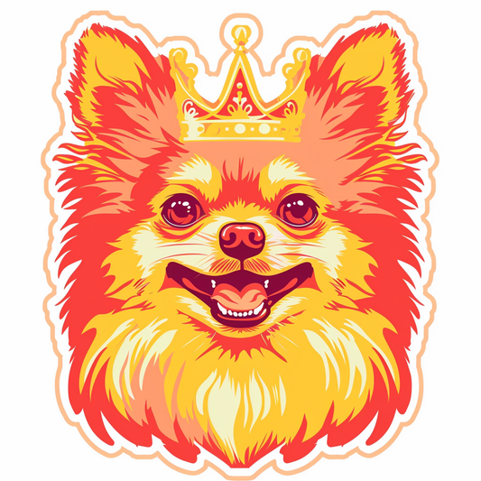 Sticker of a Pomeranian Dog crowned majestic Expressive surreal Vinyl Decal Sticker for Car, Laptop, Tumbler and more # F013941