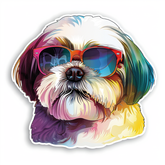 Shih Tzu Dog wearing sunglasses majestic Expressive surreal Vinyl Decal Sticker for Car, Laptop, Tumbler and more # F018725