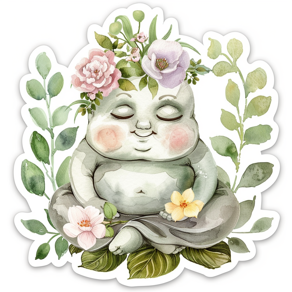 Adorable Buddha Expressive surreal Vinyl Decal Sticker for Car, Laptop, Tumbler and more # F017160