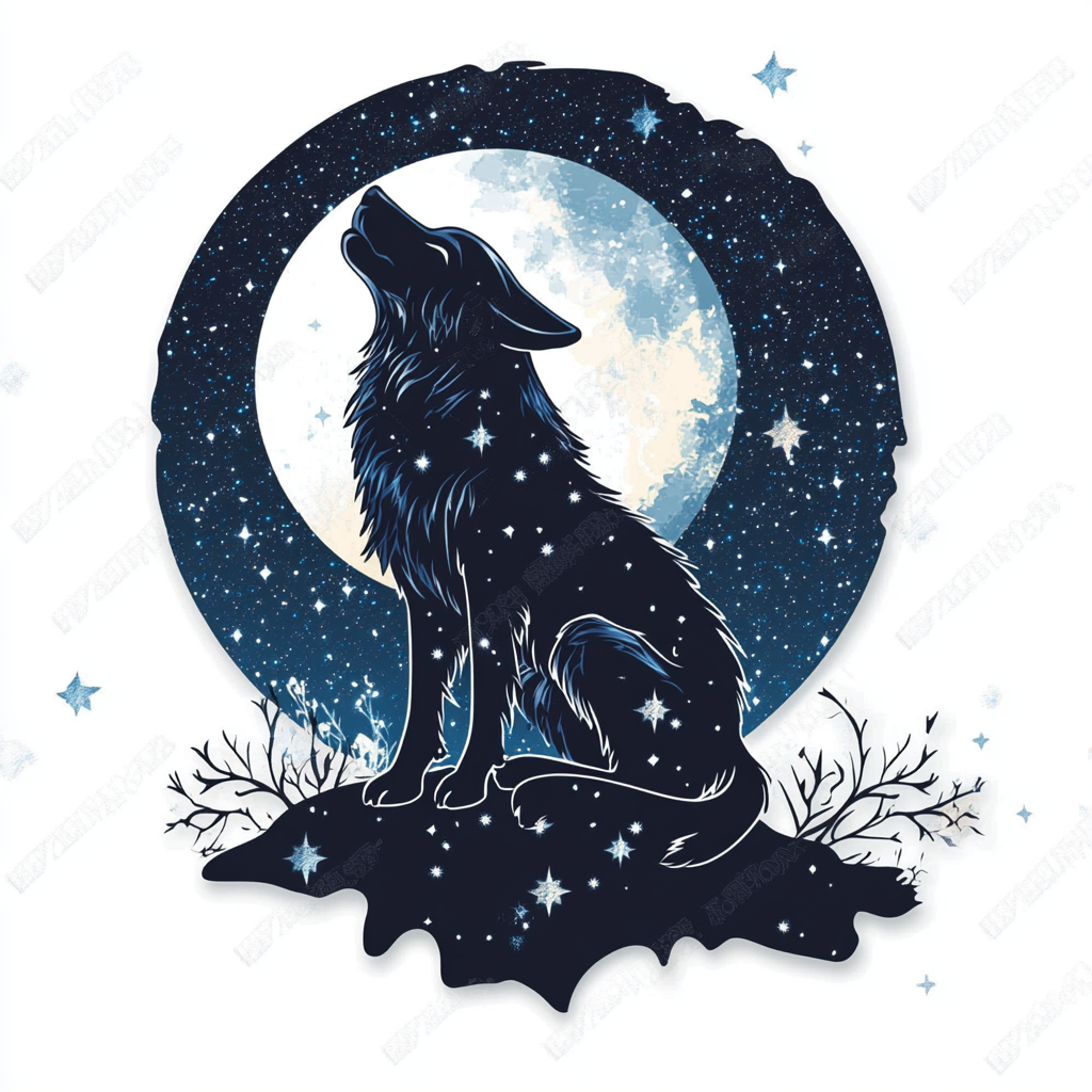 Wolf Moon and Stars Vinyl Decal Sticker for Car, Laptop, Tumbler and more # F025671
