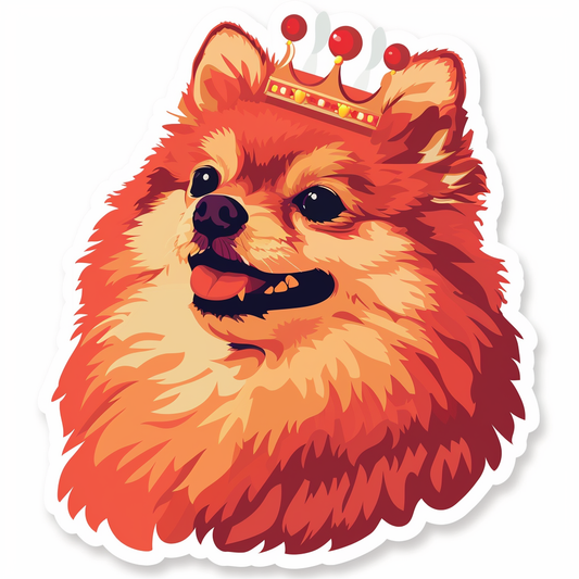 Sticker of a Pomeranian Dog crowned majestic Expressive surreal Vinyl Decal Sticker for Car, Laptop, Tumbler and more # F013910